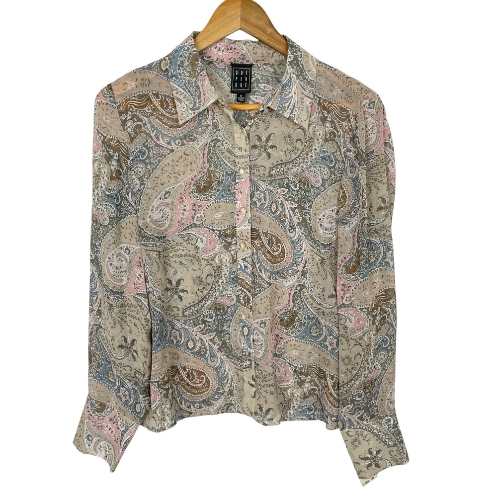 Due Per Due Womens Silk Paisley Button Up Top Blouse Size 10 Career Feminine
